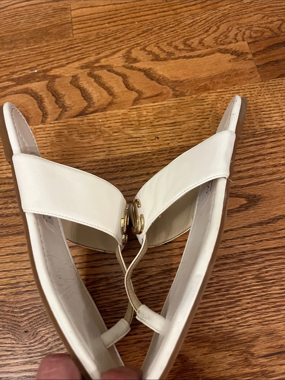 Jimmy Choo JC Monogram Flat Leather Thong Sandals in white/milk leather